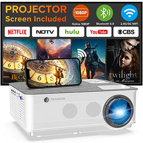 Native 1080P Projector 5G WiFi and Bluetooth, FANGOR 8500L Outdoor Projector 4K Support, Home Movie Projector Compatible with TV, PC, HDMI, USB, VGA, iOS/Android[120Screen Included]