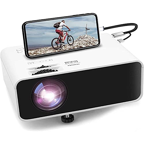 Mini Portable Movie Projector 1080P-Supported - Jimwey Full HD Outdoor Video Projector, with 50000 Hrs LED Lamp Life, Compatible with TV Stick, PS4, HDMI, USB, AV for Home Cinema [2021 Upgraded]