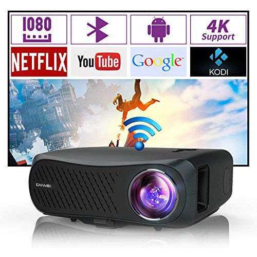 Full HD Wifi Bluetooth Projector 1080P Native Support 4K, 7200 Lumen LED Smart Android Wireless Home Outdoor Business Projector 1920x1080 USB HDMI VGA AV Audio for Laptop PC TV DVD PS4 Smartphones Mac