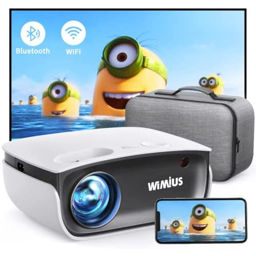 【2022】 Wimius Mini Projector with WiFi and Bluetooth,240u201D Display&1080P Full Hd Enhanced Suport,Portable Phone Movie Projector for Outdoor Movie Night, Compatible with Tv Stick/ PC/PS5/IOS/Android