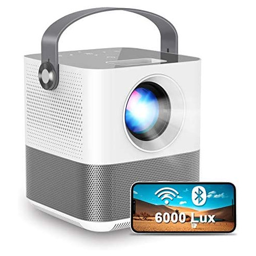 FANGOR WiFi Projector, 200 Display&1080P Supported, 360° Speaker/Bluetooth, 6000L Portable Wireless Mini Projector for Outdoor Movie, Sync Smartphone Screen via WiFi/USB Cable, for iOS/Android