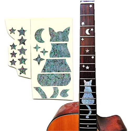 기타 베이스 우쿨렐레 묘발 inlaid 스티커 손가락 보드 악기 반사 씰 은색 inlaid 스티커 기타 스티커 캣 워크 (은색묘 족디자인)