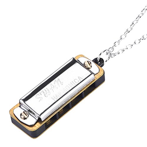 Dilwe Mini Harmonica, Necklace Key of C 4 Holes 8 Tones Harmonica Portable Mouth Organ for Kids Beginner