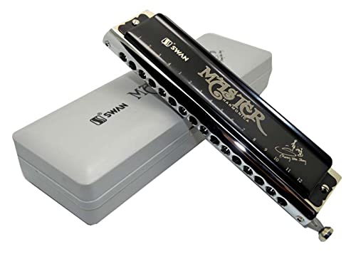 Swan, 16 Holes 64 Sounds, Chromatic Harmonica, Key of C, Anodized Black Copper Cover-plate, Master Version