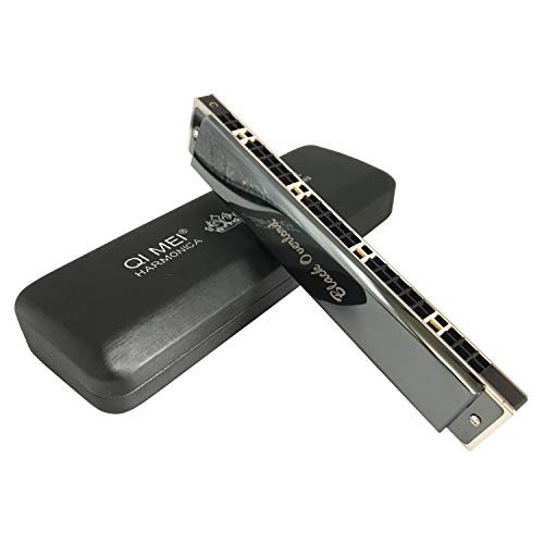 Harmonica 24 Holes Key of C with Case for Professional Player Beginner Students, Excellent Gift for Music Fan - Bright Black, Best Music Gift