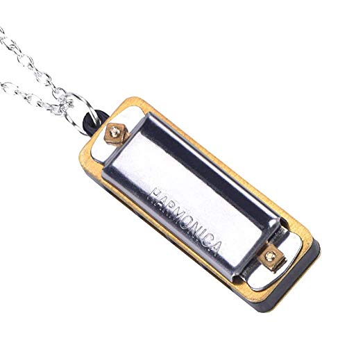 Mini Harmonica, Portable C 4 Holes 8 Tones Harmonica Mouth Organ with Necklace Key for Kids Kids Adults(Silver)