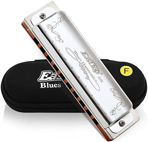 East top Diatonic Harmonica 10 Holes 20 Tones 008K Blues Diatonic Mouth Organ Harmonica Key of A with Silver Cover, Standard Harmonicas For Adults, Professionals and Students