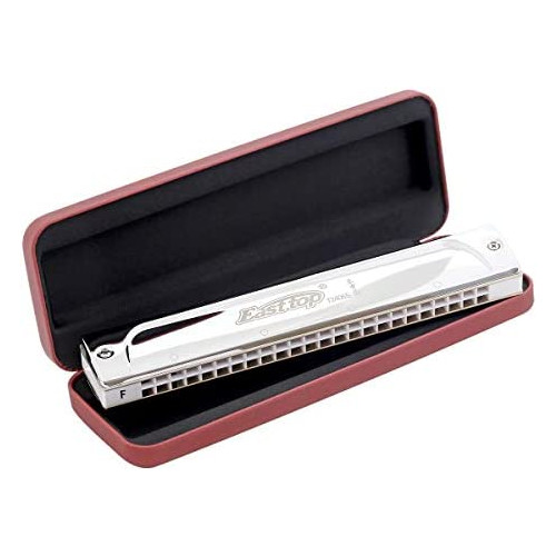 East top Tremolo Harmonica Key of Low D, 24 Holes Professional Tremolo Mouth Organ T2406S Harmonica For Adults, Professionals and Students