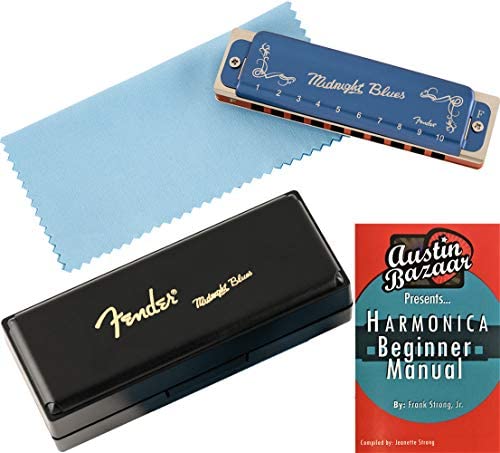 Fender Blues Deluxe Harmonica - Key of G Bundle with Carrying Case and Instructional Book
