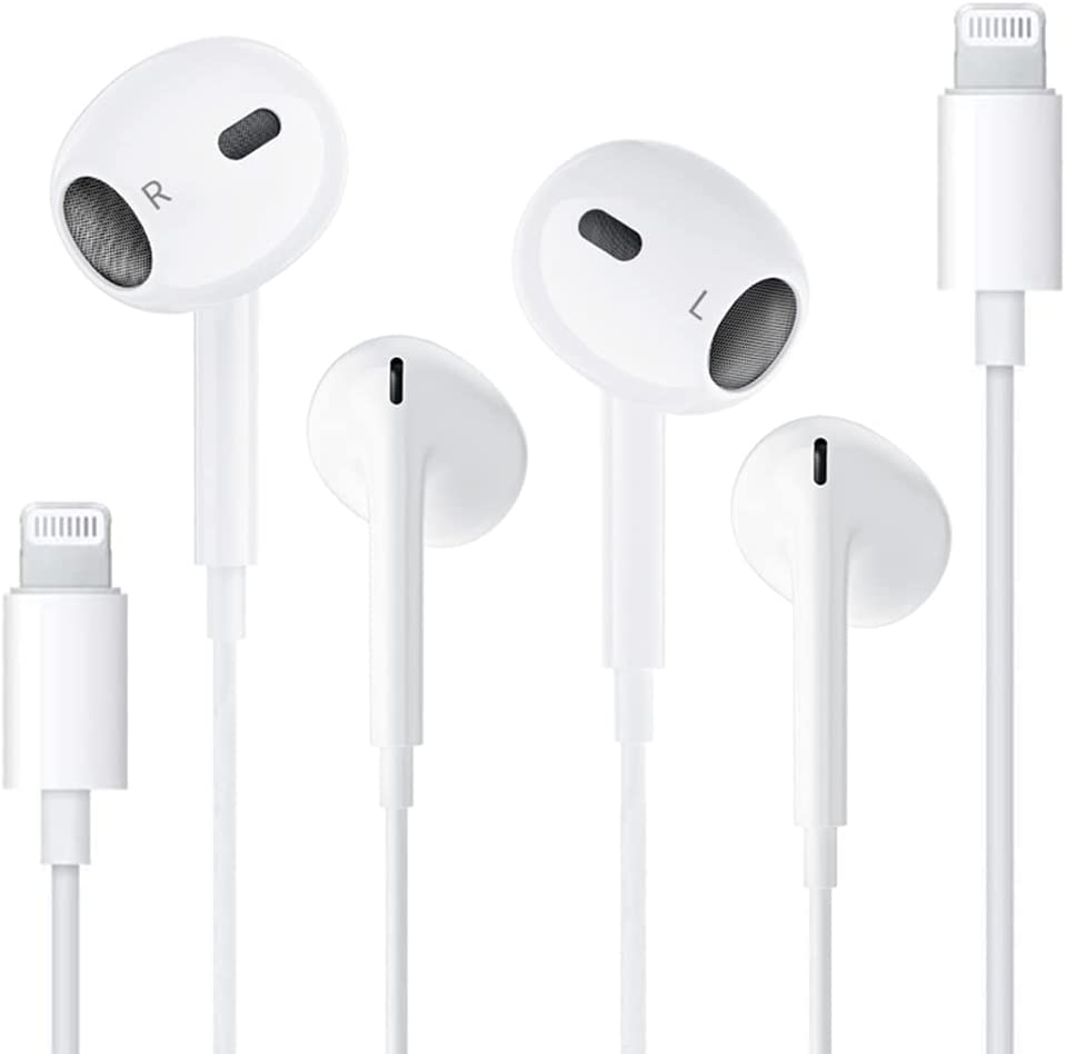 2 Packs-Apple Earbuds with Lightning Connector [Apple MFi Certified](Built-in Microphone & Volume Control) in-Ear Wired Headphones Headset for iPhone 13/12/SE/XR/XS/X/8/7Plus Support All iOS System