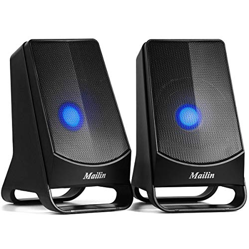 Mailin Computer Speakers, 2.0 Stereo 3.5mm Laptop Speakers, LED Lights USB Speakers 6W RMS Total Power Electronic Computer Speakers, Desktop Speakers, Suitable for PC, Tablet, MP3