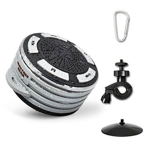Portable Bluetooth Speaker, Waterproof Bluetooth Speaker with HQ Sound, iOS/Android Compatible Outdoor Speaker/Shower Speaker with Suction Cup, Carabiner, Bike Mount, FM Radio, Hands-Free Calling