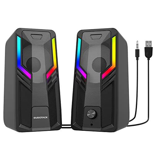 SUDOTACK Gaming Computer Speakers, 10W USB-Powered Stereo Multimedia Speakers, with RGB Touch Control Backlit, 5 LED Light Modes, 3.5MM Headphone Jack, for Desktop PC Laptop Monitor Projectors TVs