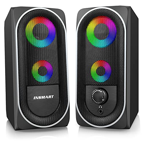 Computer Speakers, 2.0 Stereo Volume Control with RGB Light USB Powered Gaming Speakers for PC/Laptops/Desktops/Phone/Ipad/Game Machine (5Wx2)
