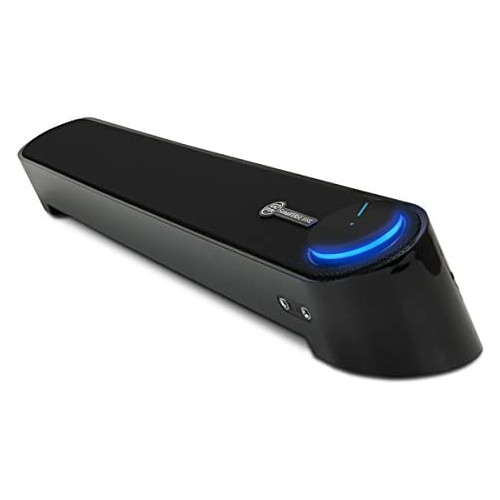 GOgroove Computer Speaker Mini Soundbar - USB Powered PC Sound Bar with Easy Setup Wired AUX, Stereo Audio, Microphone Port, Volume Control Knob, Under Monitor Design for Desktop (Blackout)