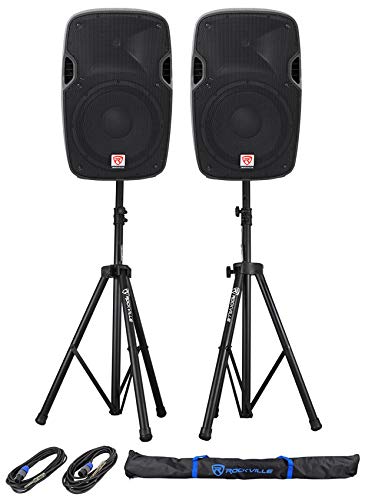 (2) Rockville SPGN128 12 8-Ohm Passive 2400w DJ PA Speakers+Stands+Cables+Bag