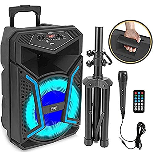 Portable Bluetooth PA Speaker System-800W Outdoor Bluetooth Speaker Portable PA System w/Microphone in, Party Lights, MP3/USB SD Card Reader, FM Radio, Rolling Wheels-Mic, Remote-Pyle PPHP122SM.5
