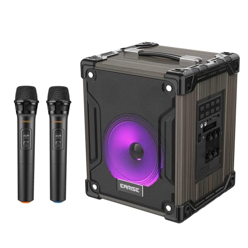 EARISE M37 Wooden Box PA System with 2 Wireless Microphone for Home Party 100W