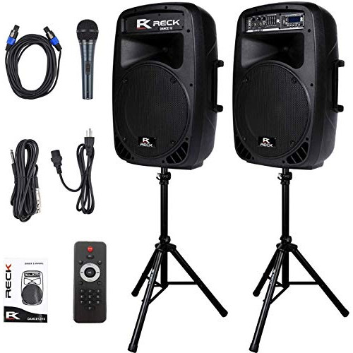 Proreck Dance 12 Portable 12-Inch 1000 Watts 2-Way Powered PA Speaker System Combo Set with Bluetooth/USB/SD Card Reader/FM Radio/Remote Control/Speaker Stand