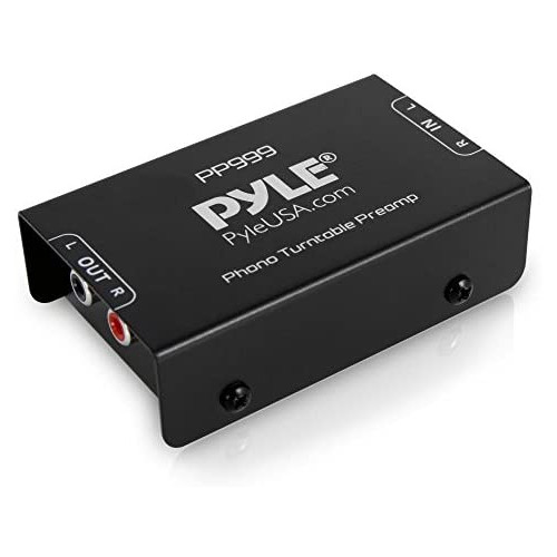 Pyle Phono Turntable Preamp - Mini Electronic Audio Stereo Phonograph Preamplifier & Operation Powered by 12 Volt DC Adapter & Monoprice 1.5ft Premium 2 RCA Plug/2 RCA Plug M/M 22AWG Cable - Black
