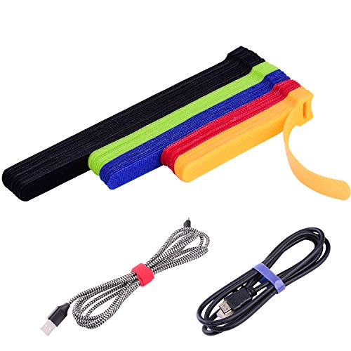 OneLeaf 60 Pcs Reusable Fastening Cable Ties with Hook and Loop, Multi-Purpose Cable Straps Wire Ties Cable Management, Adjustable Cord organizer Ties for Computer/TV/Electronics, 3 Sizes and 5 Colors