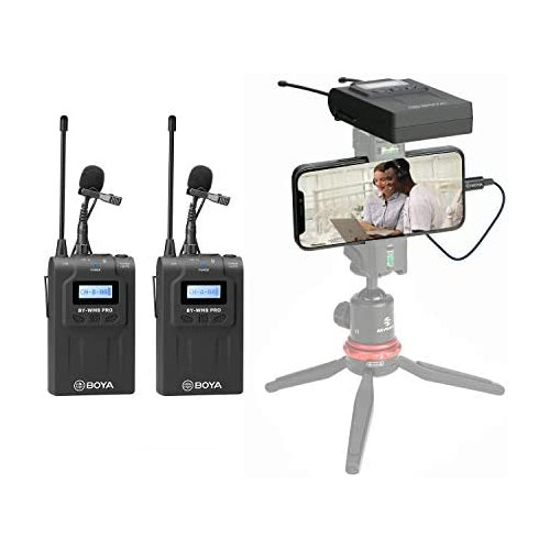 Wireless Lavalier Microphone System for iPhone 11 8 x 7 6 Camera, BOYA Dual-Channel 2 Transmitter & 1 Receiver for DSLR Recorder Samsung Smartphone Youtube Street Interview Facebook Livesteam Vblog