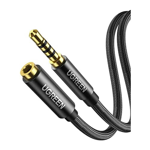 UGREEN Headphone Extension Cable 4 Pole TRRS 3.5mm Extension with Microphone Male to Female Stereo Audio Cable Gold Plated Nylon Braided Compatible with iPhone iPad Smartphones Media Players, 1.5FT
