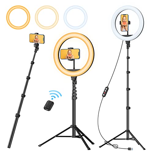 TODI 12 Ring Light with 63 extendable Tripod Stand, Selfie Ring Light with Phone Holder and Wireless Remote, 【2-in-1】 Dimmable LED Ring Light & Selfie Stick for Makeup/Live Stream/Photography