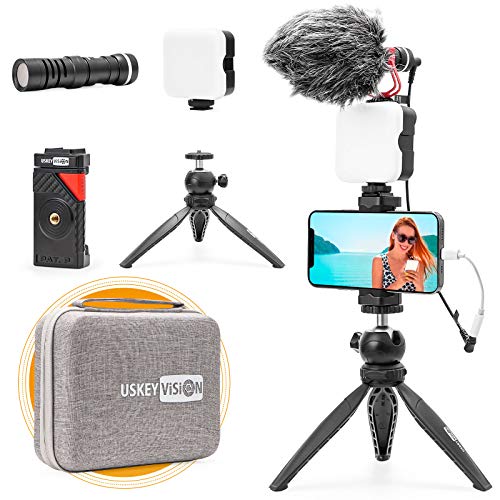 USKEYVISION Smartphone Vlog Microphone Light Kit/Video Kit/Blogger Kit for iPhone 13/Mini/pro/max, Smartphone and Cameras, with Metal Microphone and Light, for YouTube, Tiktok, Live Steam (Vlog K2)