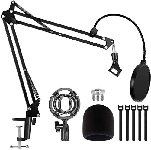 Puroma Heavy Duty Microphone Stand, Extendable Mic Suspension Boom Scissor Arm Stand with Shock Mount and Dual Layered Mic Pop Filter for Blue Yeti Snowball, Yeti Nano, Yeti x and other Mic