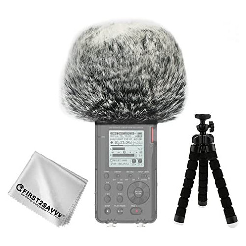 First2savvv Outdoor Portable Digital Recorders Furry Microphone Mic Windscreen Wind Muff for Tascam DR-44WL DR44 WL + mini tripod + Suede cleaning cloth TM-DM-DR44WL-B01TZ3
