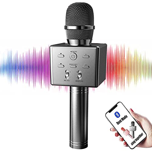 Wireless Bluetooth Karaoke Microphone for Kids Adults, BeTIM 3 in 1 Portable Handheld Cordless Karaoke Mic Speaker Machine, Magic Voice Changer, Duet for Home Party All Smartphone and PC (Gray)