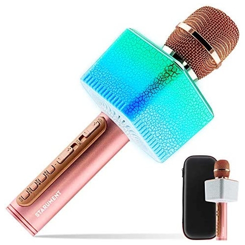 Starument 3 in 1 Wireless Bluetooth Karaoke Microphone with LED Lights, Black Portable Microphone for Kids, Girls and Boys (Rose Gold)
