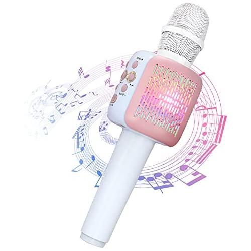 KOOINGYUE Wireless Bluetooth Karaoke Microphone With LED Light, Kids Karaoke Machine,Handheld Wireless Microphones with Speaker, Microphones Birthday Home Party for Android/iPhone/PC or All Smartphone