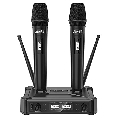 Moukey Wireless Microphone, Dual Handheld Dynamic Karaoke Microphone, Anti-Interference, Superior Sound, 295ft Range, UHF Mics for Karaoke/Voice Amplifier/PA System/DJ/Church/Party/Meeting/Wedding