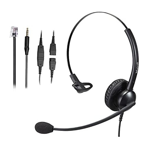 Office Telephone Headset with Microphone Noise Canceling for Call Center, with RJ9 & 3.5mm Jack for Landline Deskphone Cell Phone PC Laptop, Work for Polycom Avaya Nortel