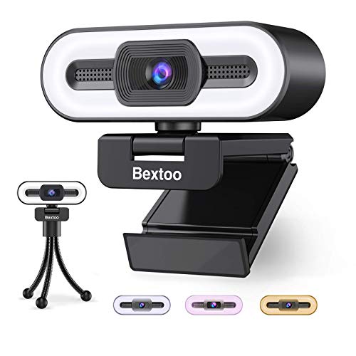 1080P Webcam with Microphone, Streaming Web Camera with 3 Colors Ring Light & Tripod, Auto-Focus HD Streaming Camera, Plug and Play, for Zoom/Skype/Facetime/Teams/YouTube, PC Mac Laptop Desktop