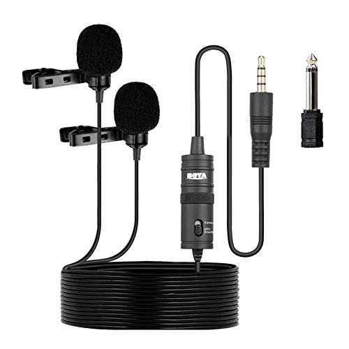 BOYA BY-M1DM Dual Lavalier Microphone, Lapel Clip-on Omnidirectional Condenser Mic for iOS iPhone Android Phone DSLR Camera Guitar Recording YouTube Interview Podcast Blog Vlog