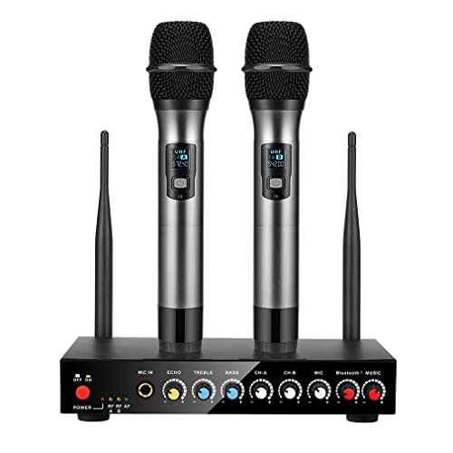 Wireless Microphone System, Frunsi Dual Cordless Microphone Echo Control with Multiport Receiver, Support Long Range Wireless Signal for Home Karaoke, Singing, DJ, Churching, Presentation
