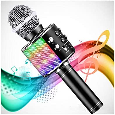 AICOC Wireless Bluetooth Karaoke Microphone with LED Lights Portable Handheld karaoke Mic Speaker Machine Christmas Birthday Home Party,Black