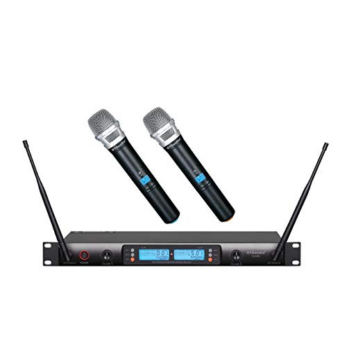 GTD Audio 2x100 Adjustable Channels UHF Wireless Cordless Handheld Microphone Mic System Ideal for Church, Karaoke, Dj Party, Range 400 ft,