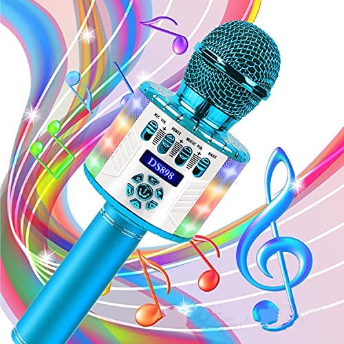 Bluetooth Karaoke Microphone Wireless Microphone for Kids Aldult with LED Lights,3in1 Portable Handheld Karaoke Mic Speaker Machine Birthday Home Party