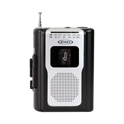 Jensen CR-100 Retro Portable AM/FM Radio Personal Cassette Player Compact Lightweight Design Stereo AM/FM Radio Cassette Player/Recorder & Built in Speaker (Black Series)