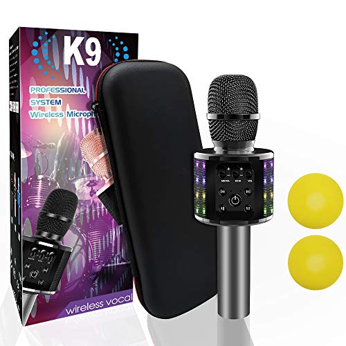 Bluetooth Karaoke Wireless Microphone with Dual Sing, LED Lights, Portable Handheld Mic Speaker Machine for iPhone/ Android/ PC/ Outdoor/ Birthday/ Party (Gray)