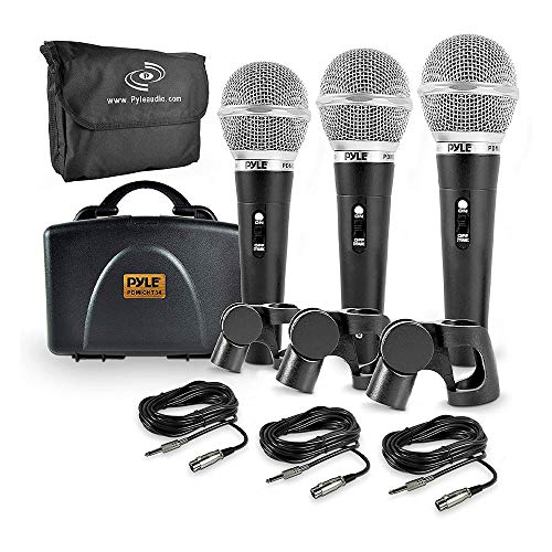 Pyle 3 Piece Professional Dynamic Microphone Kit Cardioid Unidirectional Vocal Handheld MIC with Hard Carry Case & Bag, Holder/Clip & 26ft XLR Audio Cable to 1/4 Audio Connection (PDMICKT34)