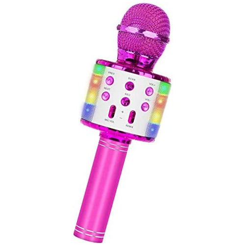Karaoke Microphone for Kids, Fun Toys Karaoke Machine with Bluetooth & LED Lights, Home KTV Birthday Party Player, Christmas Stocking Stuffers for 5 6 7 8 9 10+ Years Old Girls Boys Teens(Rose Gold)