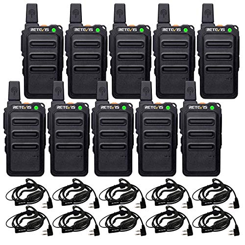 Retevis RT19 Ultra-Slim Two Way Radios,Portable FRS Walkie Talkies Adults with Earpiece,Rechargeable 1300mAh Battery,Metal Clip,for Security Retail Healthcare(10 Pack)