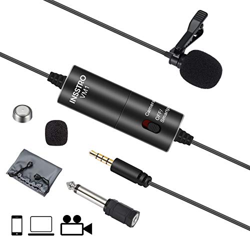 INSSTRO VM1 Lavalier Microphone, Hands Free Clip-on Lapel Mic with Omnidirectional Condenser for Smartphone Camera YouTube Facebook Live-steam Zoom Tiktok Podcast Interview (236 in)
