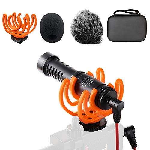 Pixel M80 Video Microphone with Shock Mount, Deadcat Windscreen and Audio Cables, Compatible with DSLR, Camcorder, iPhone, Android Smartphone, Suitable for Vlogging, Videography, Live Streaming, etc.