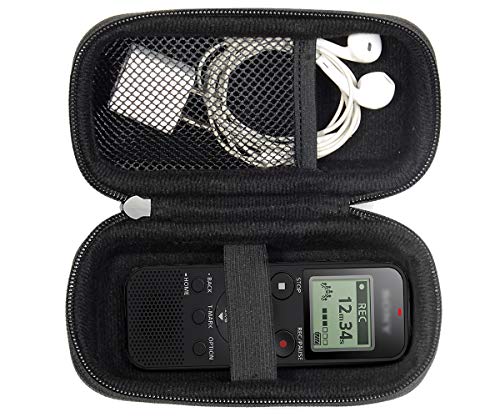 Digital Voice Recorder Case for Sony ICDPX370, PX440, PX470, BX140; Olympus WS-852, WS-853; KIMAFUN 2.4G and XIAOKOA 2.4G Wireless Lavalier Microphone, mesh Pocket in The lid, Detachable Wrist Strap